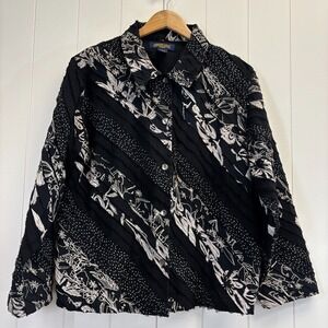 Shaver Lake Womens Artsy Boho Quilt Strip Jacket Size L Coastal Grandma Hippie